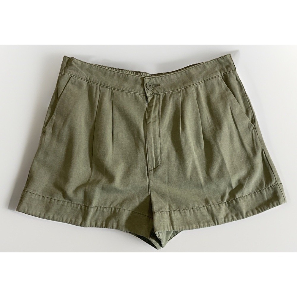 Joie Sage Green Linen Blend Pleated Shorts High Waist Pockets Women's Large